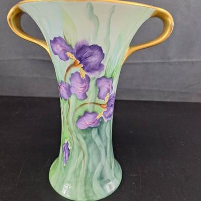 Beautiful Vintage Hand Painted Double Handle Iris Design Marked B&C France 