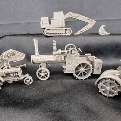 6 Pewter 1/16 Case Backhoe 688 - Heavy Duty Tractor - 2 Antique Tractors - Bulldozer - Thresher 