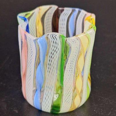 Vintage Murano Art Glass Twisted Ribbon Latticino Toothpick Holder 