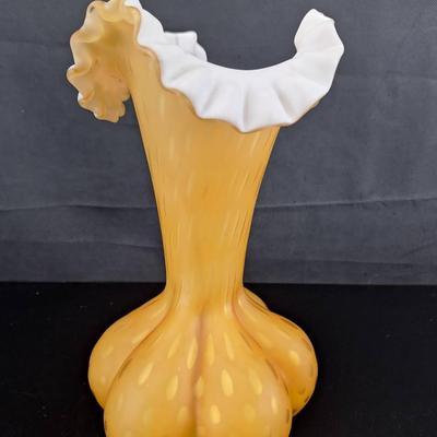 Vintage 12"  Art Deco Amber Fluted  Flower Vase 