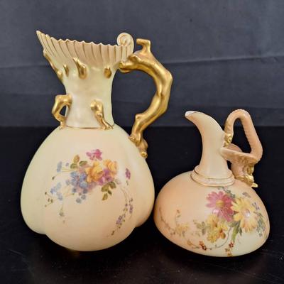 2 Royal Winchester HP Ivory Pitchers - 1880-1890 Winged Dragon