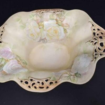 Vintage Royal Bayreuth Old Ivory Hand Painted Reticulated Footed Bowl 