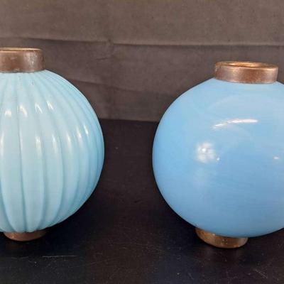 2 Vintage Blue Glass Lightening Rod Globes - Metal Ends not Attached but Included 