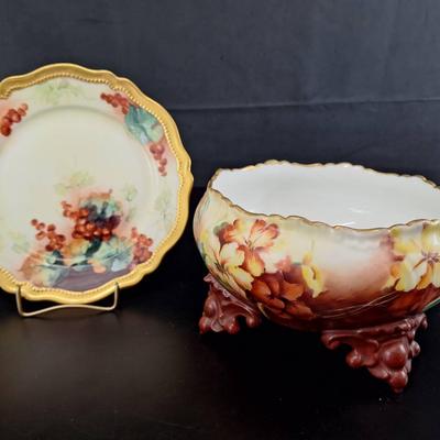 2 Vintage Hand Painted - Limoges Footed Bowl - Hand Painted Plate