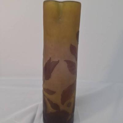 Antique Galle Pinched Cameo Glass Vase -Signed 