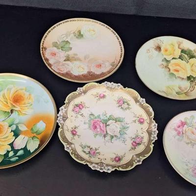 5 Vintage Hand Painted Plates Marked D&E Royal Australia -BS Germany - RS Prussia - Germany - J&C 