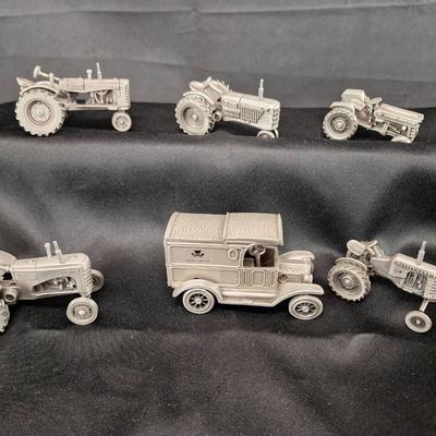 6 Pewter Die Cast 1/1/16 Scale 4 Tractors - Massey Harris 33 - 101 - Super 101 - 1 Unmarked 