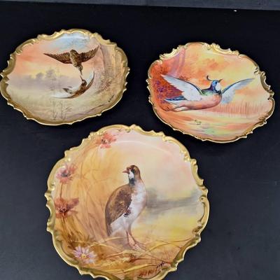 3 Vintage Plates Hand Painted Limoges LRL France Signed - Limoges Coronet France Signed 