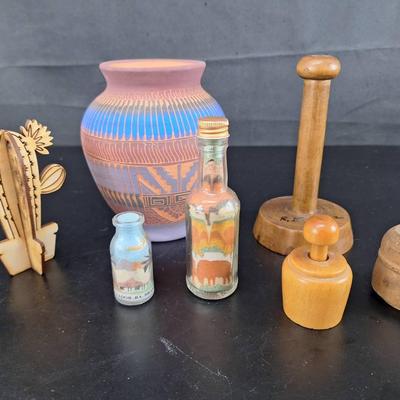 Antique Wooden Stamps - Navajo Pottery Hand Painted and Carved Vase Signed  