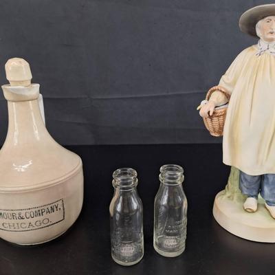 Man at Market with Basket Figurine by Andrea Sadek - Armour & Com Chicago IL. Jug 