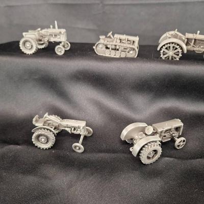 5 Pewter Spec - Cast 1/16 - 3 Unmarked Vintage Alis Chalmers Tractors - D14 - Bulldozer 