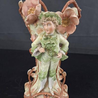 Antique Porcelain Spill Vase with Boy and Floral Leaf