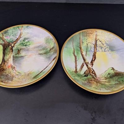 2 Vintage Hand Painted 12" Plates - Marked France - 1 Signed 