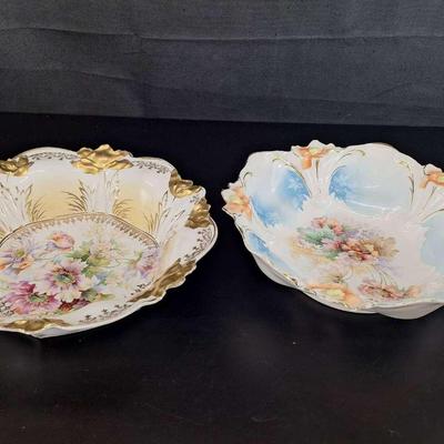 2 Vintage Hand Painted Bowls - 1 Marked RS Germany