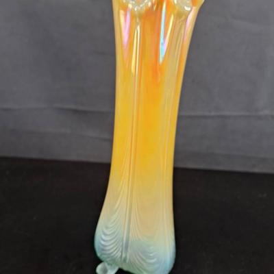 Vintage Fenton Marigold and Teal Footed Vase