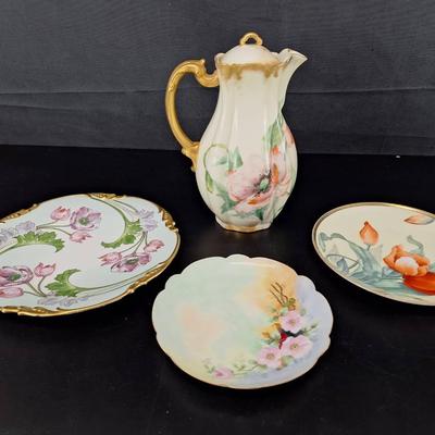 4 - Hand Painted Plates Marked H&C Chocolate Pot - P&P Hand Painted Plate France - Bavaria 