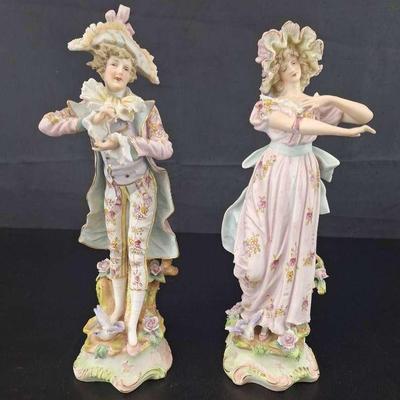 2 Vintage Hand Painted Porcelain Figurines Marked 7953