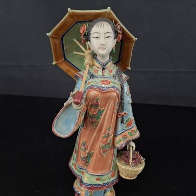 Vintage Chinese Porcelain Sculpture Girl with Basket