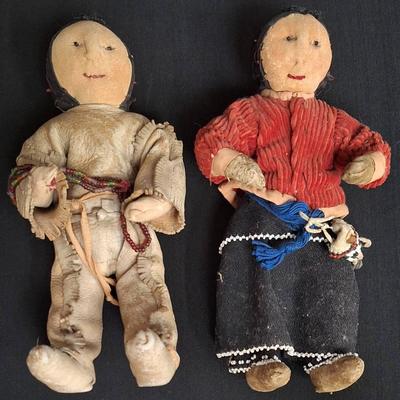 Pair Of Vintage Native American Beaded Leather Hand Crafted Dolls