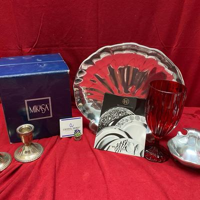 NIB Mikasa Parklane Ruby Glasses, Sterling Candle Holders & More