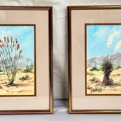 Ocotillo in Bloom & Yucca Paintings By Jane Monier