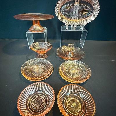 Vintage Pink Depression Glass Assorted Serving & Dessert Set (10 Pieces)