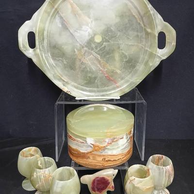 Onyx Decorative Set – Tray, Lidded Box, Goblets & Dolphin Figurine (8pcs)