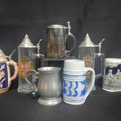 Collection of European Beer Steins & Tankards – Ceramic, Glass, Pewter