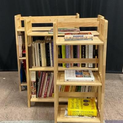 Natural Wood Foldable Bookcases W/ Cookbooks 