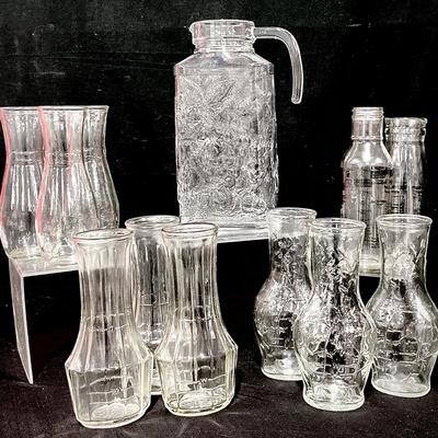 Vintage Glassware Lot – Pitcher, Bottles, and Vases