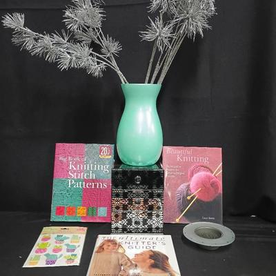 Knitting & Craft Bundle with Books, Vase Décor, and Accessories