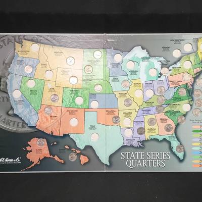 H.E. Harris & Co. State Series Quarters Collector’s Map (1999–2008) – Partially Filled 