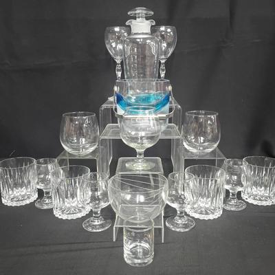 Mixed Vintage & Modern Glassware Lot – Signed Art Glass, Decanter, Barware & Drinkware