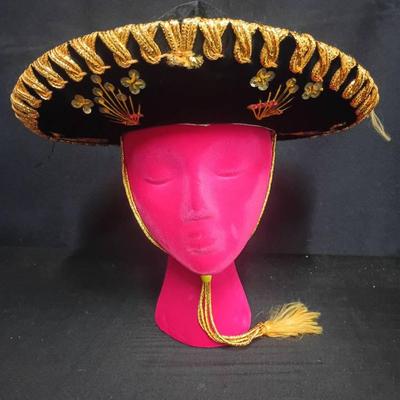Handcrafted Mexican Charro Sombrero – Black Velvet with Gold Embroidery