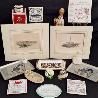 Two Vintage Lithographs By David Roberts, Vintage Royal Albert Trinket Box, And More