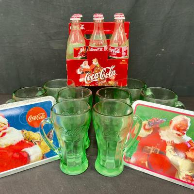Vintage Coca Cola Santa 6 Pack 1998, Heavy Green Libbey Glass Mugs & More Coca Cola Merch! 