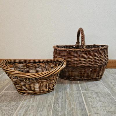 Lot #221 - Set of Two Handmade Brown Wicker Baskets