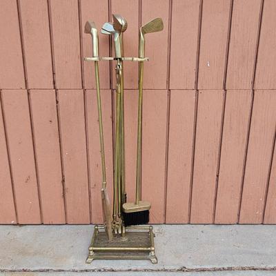 Lot #279 - Vintage Brass Golf Themed Fireplace Tool Set