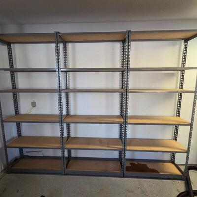 Lot #335 - Three 6-Tier Metal and Wood Storage Shelves