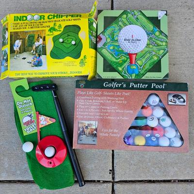 Lot #320 - Golf Games: Indoor Chipper, Hole in One, Toilet Golf, Golfer's Putter Pool