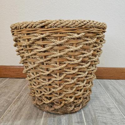 Lot #216 - Handwoven Natural Rattan and Seagrass Wicker Basket with Decorative Braided Pattern