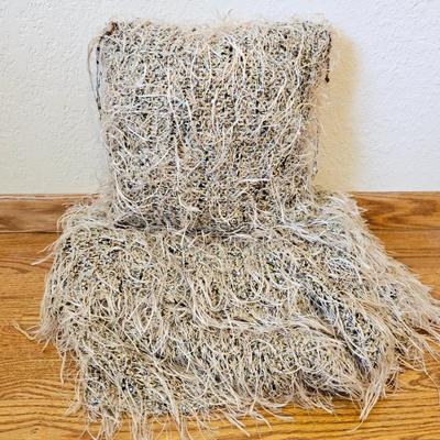 Lot #142 - Grey Shag Pillow and Throw