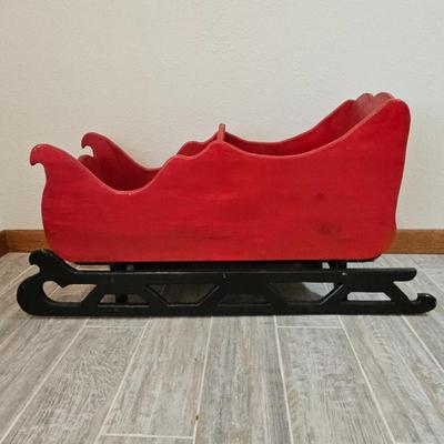 Lot #227 - Large Vintage Red Wooden Sleigh with Black Runners Decorative Holiday Display