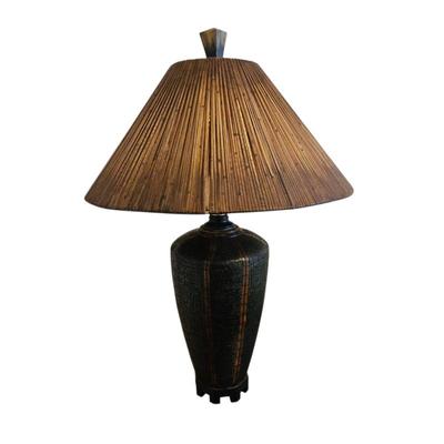 Lot #146 - Pair of Steer Horn and Bone Table Lamps With Bamboo Shades