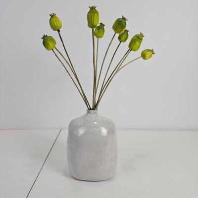 Lot #174 - Glazed Terracotta Vase With Faux Poppy Pod Stems