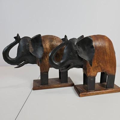 Lot #170 - Pair of Pier One Decorative Wooden and Metal Elephant Figurines