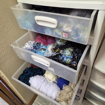 Lot #201 - 3 Plastic Sterilite Storage Drawers with Assorted Colorful Yarn Skeins