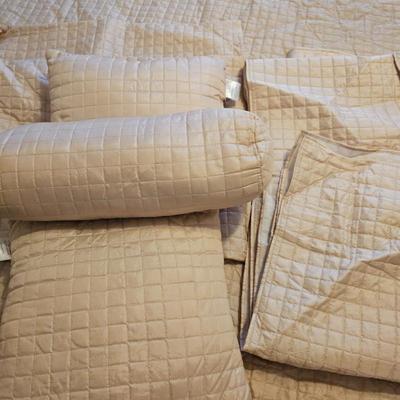 Lot #145 - Queen Size Cream Colored Checkered Coverlet Set