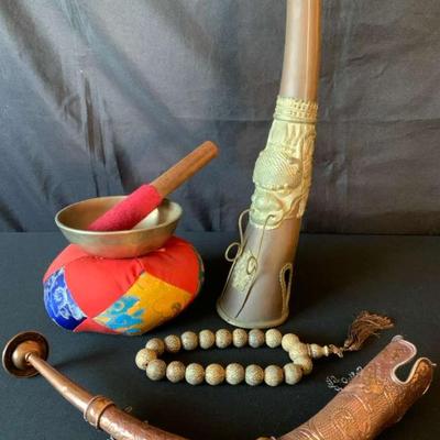 Pr106 tibetan ritual horns and singing bowl