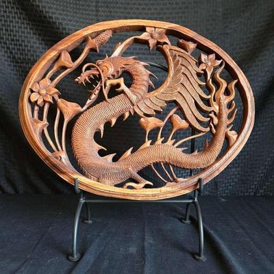Pr117 balinese wood carved dragon with stand